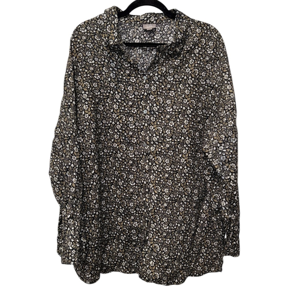 J. Jill 100% Linen Ditsy Floral Peasant Button Down Long Sleeve Top Blouse